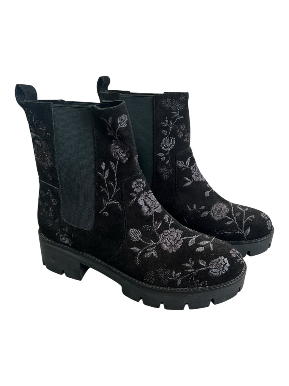 Johnny Was Vixie Chelsea Boots Embroidered Black Suede Women's Size 9